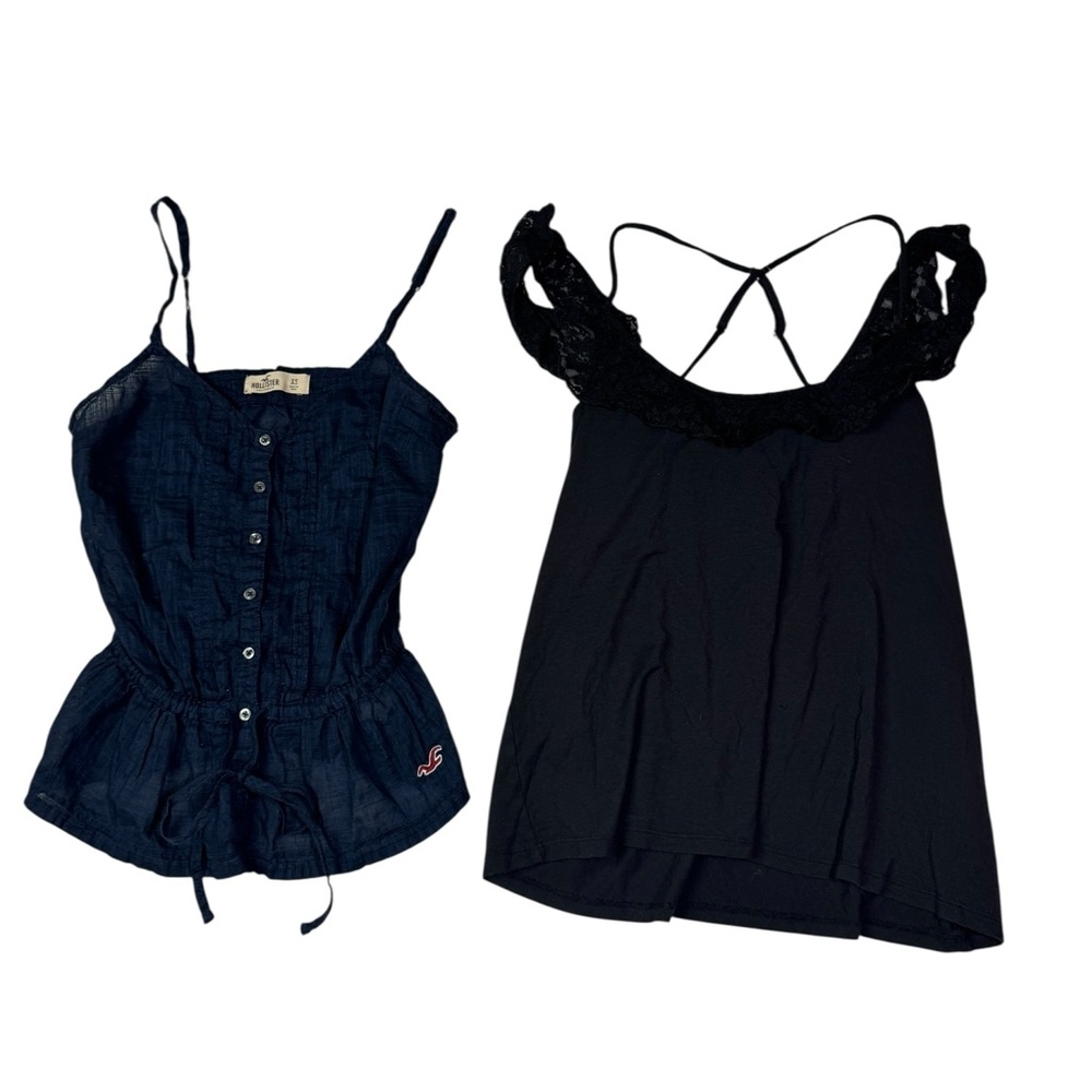 Hollister XS Tank Top Bundle – Navy Button Front & Black Lace Detail